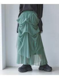 【SALE／52%OFF】タックボリュームチュールスカート JEANASIS ジーナシス スカート ロング・マキシスカート ブラック グレー グリーン【RBA_E】[Rakuten Fashion]