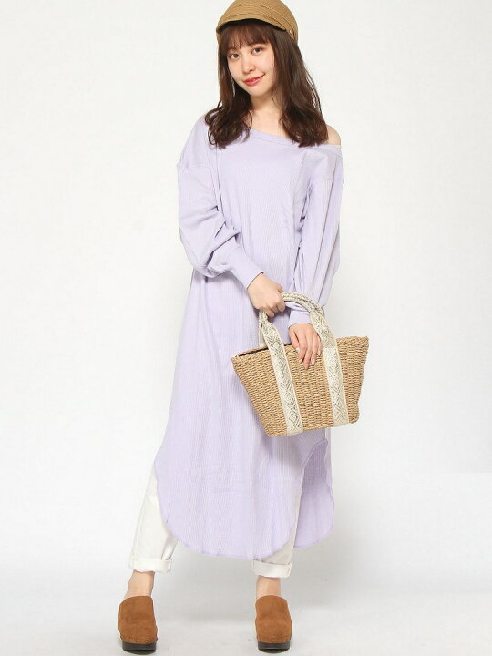 楽天市場 Sale 60 Off ミラーコラボワンショルsop Jeanasis ジーナシス ワンピース 長袖ワンピース パープル ブラック ベージュ Rba E Rakuten Fashion Jeanasis ジーナシス