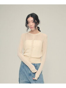 12G Jacquard Sheer Cardigan eL �W�[�i�V�X �g�b�v�X �J�[�f�B�K�� �l�C�r�[ �s���N �z���C�g�y���������z[Rakuten Fashion]