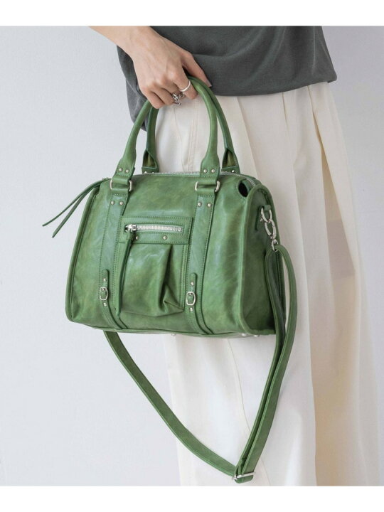 秋レザージャケットで魅せる大人女子コーデ✨ 限定値下げ！ ジーナシス アンティークフェイクレザートート カーキ