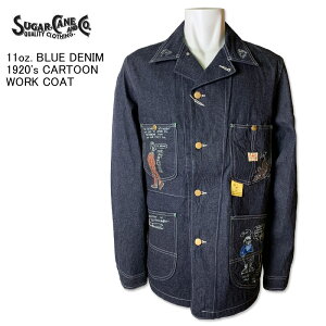 SUGAR CANE VK[P[ SC15449 11oz. BLUE DENIM 1920's CARTOON WORK COAT J[gD[ [NR[g fj[NR[g fjR[g JWA  AJ USA@IV AE^[ H ~ t 㒅 