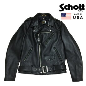 【送料無料】　Schott N.Y.C (ショット)　アメリカ製　ダブルライダースジャケット　レザージャケット　ブラック　黒　613UST　TALL RONG 7164　MADE IN USA 　ワンスター　日本別注モデル　　革ジャン　取り寄せ商品