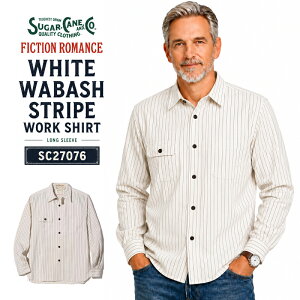SUGAR CANE �V���K�[�P�[���@8.5oz FICTION ROMANCE �z���C�g�E�H�o�b�V�� ���o�b�V���X�g���C�v�V���c�@WABASH STRIPE WORK SHIRT�@SC27076 401WhtA