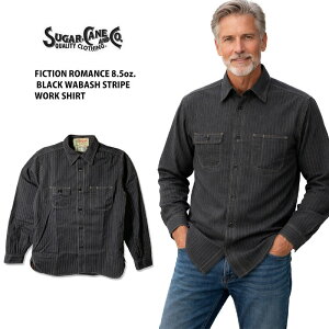 SUGAR CANE �V���K�[�P�[�� �u���b�N�E�H�o�b�V�� ���o�b�V���X�g���C�v�V���c FICTION ROMANCE 8.5oz. BLACK WABASH STRIPE WORK SHIRT SC29585 411A �u���b�N�����E�H�b�V�� �t�B�N�V�������}���X