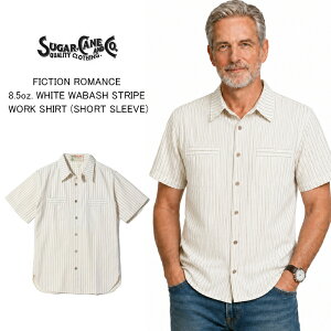 SUGAR CANE �V���K�[�P�[�� �z���C�g�E�H�o�b�V���X�g���C�v ���[�N�V���c ���� SC37275 FICTION ROMANCE 8.5oz. WHITE WABASH STRIPE WORK SHIRT (SHORT SLEEVE) �����Y ���[�N�V���c �����V���c �A���J�W ���m�G���^