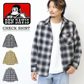 BEN DAVIS ベンデイビス 長袖 オンブレチェックシャツ ネルシャツ 23780028 メンズ レディース ユニセックス オーバーシャツ ゴリラ ビッグシルエット 長袖シャツ 送料無料