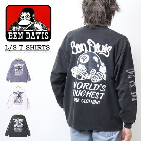 10%OFF 2024年新作 BEN DAVIS ベンデイビス タギング ボール パウダーブリーチ加工 長袖Tシャツ ビッグシルエット ロンT 長T メンズ ゴリラ ベンデビ 送料無料 24380033 SALE セール