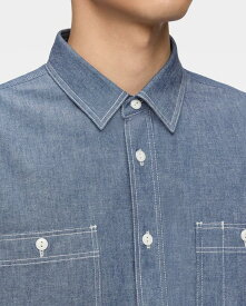 桃太郎ジーンズ 長袖 シャンブレー ワークシャツ 1000円クーポン 日本製 トリプルステッチ 耳付き セルビッチ ブルー MMLS3000 盾プリント入 インディゴ エイジング 経年変化 色落ち 送料無料 メンズ ポイント プレゼント ギフト 人気 芸能人 SDGs SNS サスティナブル