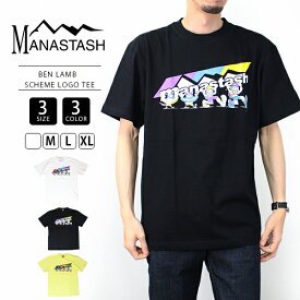 MANASTASH マナスタッシュ Tシャツ 半袖 メンズ BENLAMB SCHEME LOGO TEE ロゴTシャツ 7123059 ホワイト イエロー