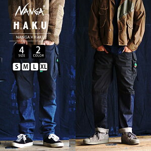 NANGA × H.A.K.U �i���K × �n�N HANDS FREE CARGO �W�[���Y �p���c RAWHIDE BLUE DENIM �A�E�g�h�A HK-S112