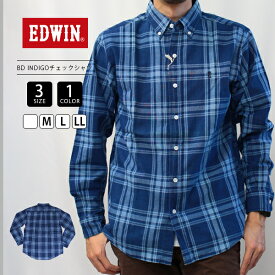 EDWIN エドウィン メンズ ボトムス シアサッカー ボタンダウンシャツ 長袖 チェックシャツ カジュアル デニムコーデ ET2139 1004