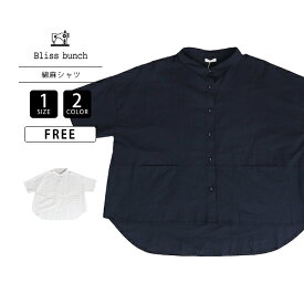 Bliss Bunch レディース トップス 半袖 シャツ 綿麻 切り替え ワイド幅 チビ衿 きちんと感 通気性 アイスグレー ネイビー ナチュラル 着回し 754-323