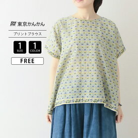 東京かんかん レディース トップス iro-iro ブロックプリント ブラウス 総柄 綿ボイル ボートネック 袖短め カラフル ナチュラル カジュアル 25S464