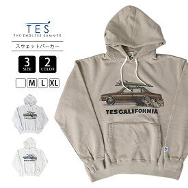 TES テス ユニセックス パーカー フーディー THE WAVES SWEAT PARKA フレンチブルドッグ サーフィン サーフボード 裏毛生地 日本製 ゆったりサイズ 25774324