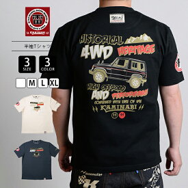 カミナリ ブランド メンズ 半袖 Tシャツ カミナリモータース 昭和 レトロ 不良 ヤンキー ロック バイカー オフロード 4WD 車好き 豪華プリント KMT-253 0822