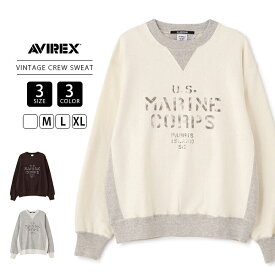 AVIREX アビレックス 50周年 50th Anniversary メンズ トップス クルーネックスウェット 裏毛 V字ガゼット ミリタリー ステンシル風 プリント アメカジ 7835232006