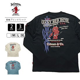 TEDMAN テッドマン メンズ トップス 長袖 Tシャツ ロンT クルーネック LUCKY DEVIL シンプル プリント 抜染プリント アメカジ バイカー ストリート TDLS-370