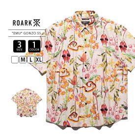 ROARK ロアーク メンズ 半袖 シャツ 総柄 コットンヘンプ BUSH BLOOM JOURNEY 消臭性 調湿性 ボックスシルエット 柄シャツ へび 花柄 柄シャツ ピンク パープル RWJ1124