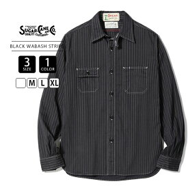 Sugar Cane シュガーケーン メンズ トップス 長袖 シャツ ワークシャツ FICTION ROMANCE 8.5oz BLACK WABASH STRIPE WORK SHIRT ストライプ 抜染 SC29585