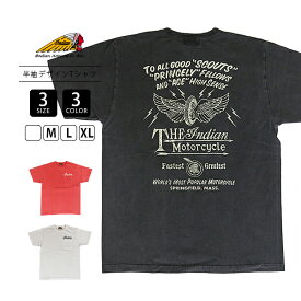 Indian Motorsycle インディアンモトサイクル メンズ トップス 半袖 Tシャツ ビンテージ風 洗い加工 プリントT バックプリント ポケットTシャツ ウィングホイール Wing Wheel IM79725