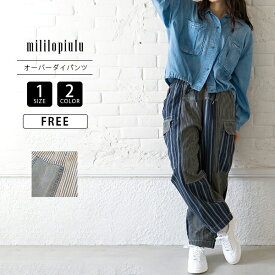 mililopiulu ミリロピュール レディース パネルヒッコリー オーバーダイパンツ 切り替え デザインパンツ ウエストゴム アメカジ カジュアル カーゴ風 ST226988