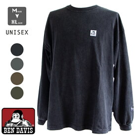 BEN DAVIS ベンデイビス WASHED L/S LABEL TEE WIDE ブリーチ加工 ワンポイント ビック 長袖 Tシャツ C-24780029 / ベンデイビス　Tシャツ　ロンT　メンズ　レディース　ユニセックス　ワンポイント　無地Tシャツ アメカジ オーバーサイズ 2024AW