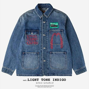 �y EVISU �G�r�X �z MULTI PATCHES DENIM CHORE JACKET �}���`�p�b�` �f�j���`���A�W���P�b�g 2ESEJM6DJ6001 / �G�r�X �W�[���Y �f�j���W���P�b�g �`���A�W���P�b�g �J�o�[�I�[�� ���[�N�W���P�b�g �r���e�[