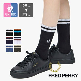 【 FRED PERRY フレッドペリー 】 Tipped Short Socks ティップド ショート ソックス F19998 / 靴下 クルーソックス ラインソックス ワンポイント リブ編み 25cm 27cm メンズ レディース ユニセックス 2024SPRING/
