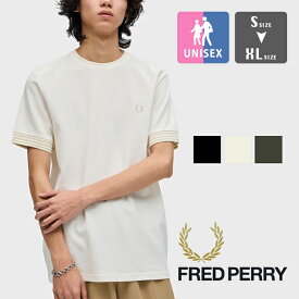【 FRED PERRY フレッドペリー 】 Striped Cuff T-Shirt ストライプ カフ Tシャツ M7707 / 半袖 クルーネック 丸首 無地 ワンポイント 袖ライン 鹿の子 メンズ レディース ユニセックス 2024SUMMER/