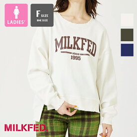 【 MILKFED. ミルクフェド 】 DISTRESSED SWEATSHIRT MILKFED. クラッシュ加工 スウェット シャツ 103234012003 / MILKFED.　ミルクフェド クルー スウェット トレーナー クラッシュ加工 ロゴ 裏毛 アメカジ ストリート カジュアル 2023AW