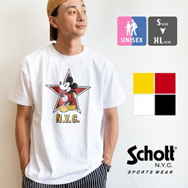 【夏割!!】【 Schott ショット 】 ディズニー コラボ N.Y.C. 半袖 Tシャツ 03103131 / ショット tシャツ 半袖 メンズ レディース ディズニー tシャツ ミッキーマウス tシャツ ショートスリーブ プリント コラボ tシャツ クルーネック 丸首 カジュアル ユニセックス 20SS