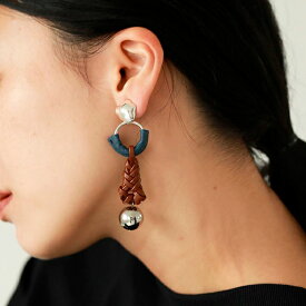 【SALE!!】【 TODAYFUL トゥデイフル 】 Leather Braid Earring レザー ブレード イヤリング 12110916 / アクセサリー 真鍮 メタル レザー 牛革 編み上げ 大きめ　ドロップ型 耳飾り エレガント エスニック ボリューム レディース LIFE's 21SS