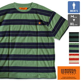 【 UNIVERSAL OVERALL ユニバーサルオーバーオール 】 BORDER OVER TEE ボーダー オーバーサイズ Tシャツ U2323250-B / トップス ボーダーTシャツ メンズ レディース 半袖 リラックスフィット ポケT 春夏 23SS