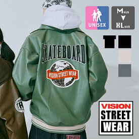 【SALE!!】 【 VISION STREET WEAR ヴィジョンストリートウェア 】 フェイクレザー ブルゾン 3905012 / ヴィジョンストリートウェア フェイクレザー ジャケット スタジャン バーシティジャケット アウター 防寒 ユニセックス ストリート カジュアル スケーター 2023AW