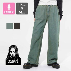 【 X-girl エックスガール 】 EASY DENIM PANTS X-girl イージー デニム パンツ 105233031004 / X-girl イージーパンツ ワイドパンツ デニムパンツ ルーズ ストレート ウエストゴム ワンポイント ロゴ ストリート カジュアル 23SUMMER /