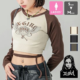 【 X-girl エックスガール 】 CROWN AND WINGS RAGLAN L/S BABY TEE クラウン アンド ウィング ラグラン ベビー Tシャツ 105243013006 / x-girl エックスガール ラグラン Tシャツ 長袖 プリント トップス ベビーT チビT 2024AW