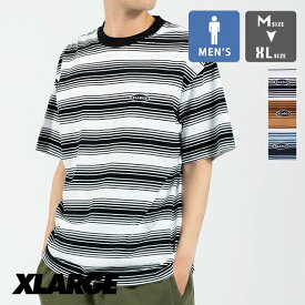 【 XLARGE エクストララージ 】 EMBROIDERED STRIPED S/S TEE XLARGE ロゴ 刺繍 ボーダー 半袖 Tシャツ 101232011044 / xlarage tシャツ エクストララージ Tシャツ 半袖 ボーダー 細ボーダー ストライプ ワンポイント ロゴ カジュアル 刺繍 23SUMMER