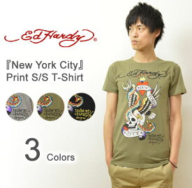 Ed Hardy（エドハーディー） 『New York City』 半袖Tシャツ ヴィンテージタトゥーデザイン コットン素材 半袖カットソー ロゴ スカル イーグル 蛇 ニューヨークシティー 【EDT004】