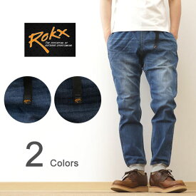 ROKX（ロックス） MG DENIM WOOD PANT エムジー デニム ウッド パンツ メンズ レディース ジーンズ ストレッチ クライミング 細身 テーパード ジョガー サルエル シルエット 裾リブ ボトム アメカジ ストリート アウトドア スポーツ 自転車 インディゴ 【RXMS191023】