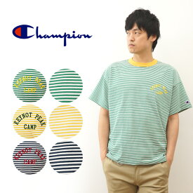 Champion（チャンピオン） ショート スリーブ ボーダー Tシャツ 半袖 メンズ ティーシャツ オーバーサイズ ビッグシルエット リンガー レディース ブランド ロゴ プリント シンプル キャンプ アウトドア アメカジ ストリート スポーツ 大きい サイズ XL 【C3-X312】