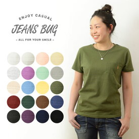 （L-革タブ付ポケT）JEANSBUG ORIGINAL POCKET T-SHIRT オリジナル 本革 タブ アクセント 半袖 ポケット Tシャツ クルーネック 厚手 無地 Tシャツ カットソー レディース キッズサイズ対応 親子ペア おそろい 親子 ペアルック 透けない 綿 コットン 【LPKST-L1】