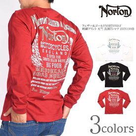 ノートン NORTON ロンT フェザー＆ゴールドNORTONロゴ 刺繍プリント 天竺 長袖Tシャツ 233N1104B