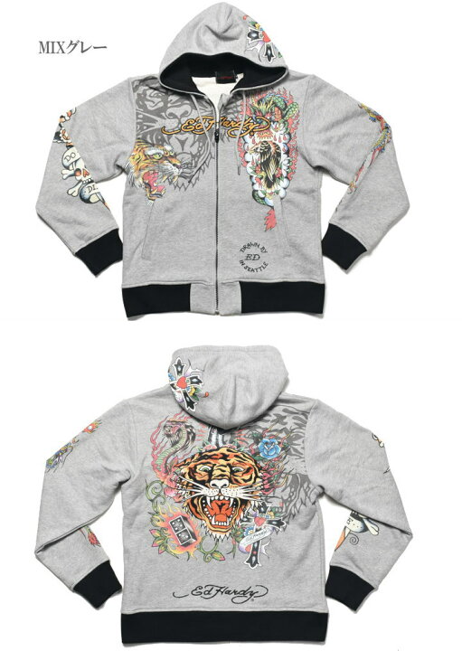 楽天市場】Ed Hardy エドハーディー パーカー TIGER 虎柄 刺繍プリント 