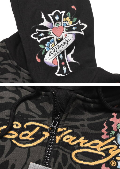 楽天市場】Ed Hardy エドハーディー パーカー TIGER 虎柄 刺繍プリント 