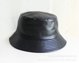 レザー バケットハット 大き目サイズ ブラック 高品質なPUレザー クラッシャーハット バケハ ストリート スケーター パンク ロック ファッション ユニセックス かっこいい メンズ 秋 冬 コーデ ライブ ブラック ストリート系