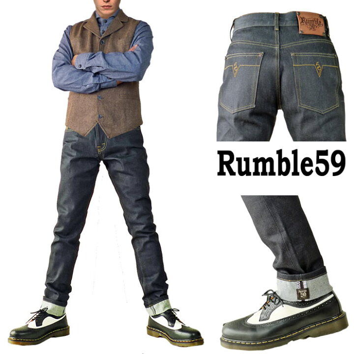 楽天市場 Rumble59 14オンス デニム ダークインディゴ スリムフィット 人気ジーンズ リッジド テーパード ロッキンデニム レトロ ヴィンテージ ストリート パンク ロック ファッション メンズ ジーンズ ロカビリー アメリカン 冬コーデ ストリート ロックファッションwad