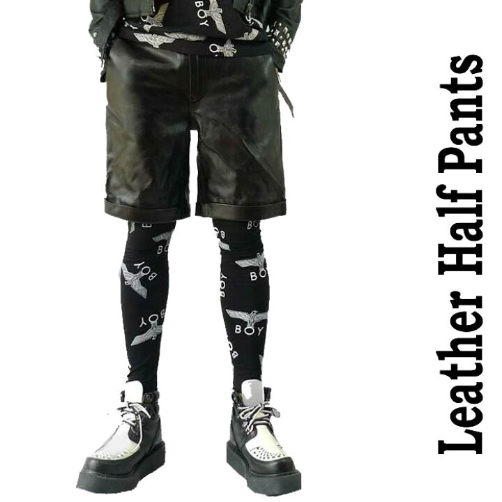 楽天市場】レザー ハーフパンツ ROCKでモードなWADオリジナルの本革 