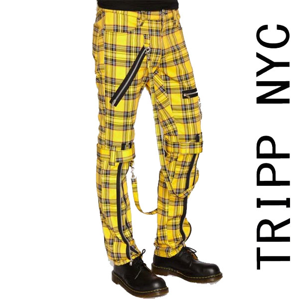 TRIPP NYC (トリップニューヨーク)ZIP ボンテージパンツ ZIP使いが特徴のボンテージスキニーです。TrippNYCの中では、かなり以前から続く定番タイプです！フェス スーパーセール ボンテージパンツ TRIPP NYC(トリップニューヨーク)ZIP イエロー チェック スキニー ボンデージパンツ スキニーパンツ パンク ロック ファッション カーゴ ロックファッション メンズ tripp nyc パンクファッション ヘビメタ V系 モード系 ロック系 冬コーデ