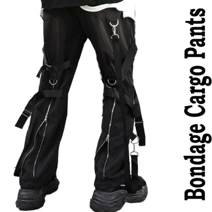 楽天市場 ボンテージ パンツ カーゴパンツ サルエルパンツ ナイロン 軽い素材 ブラック ゆったり かっこいい ボトムス 黒 ボンテージパンツウエストゴム ストリート スケーター ロック パンク ファッション ストリート系 バイカー 七分丈 太め ワイド メンズ レディース