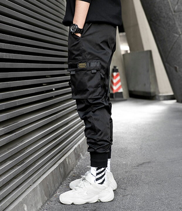 ファッションデザイナー ジョガーパンツ XL カーゴパンツ ヒップホップ ワークパンツ 黒